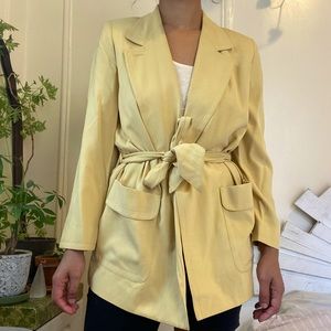 Vintage Yellow Belted Tailored Blazer